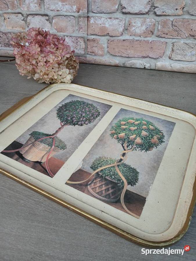 Dekoracja drewniana taca motyw botaniczny 40x30 Warszawa