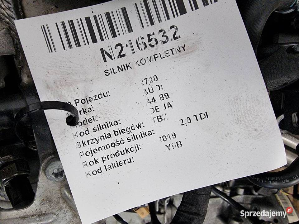 SILNIK KOMPLETNY AUDI A4 B9 DEU 20 TDI Lipno