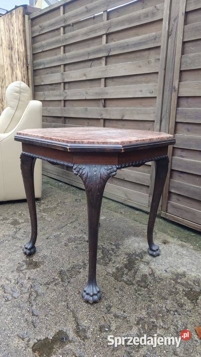 Stolik drewniany chippendale blat marmurowy Warszawa