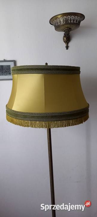 Trzyramienna mosiężna lampa podłogowa z abażurem