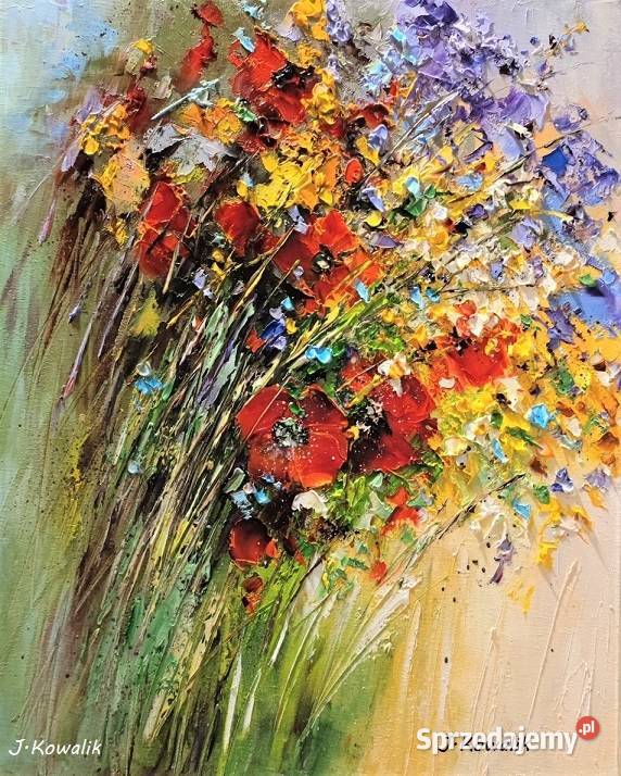 Kowalik Polne kwiaty 40x50 obraz olejny maki Warszawa sprzedam