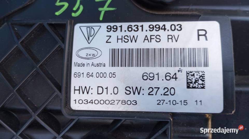 LAMPA PRAWY PRZÓD XENON 991631994 PORSCHE 911 Nowy Tomyśl
