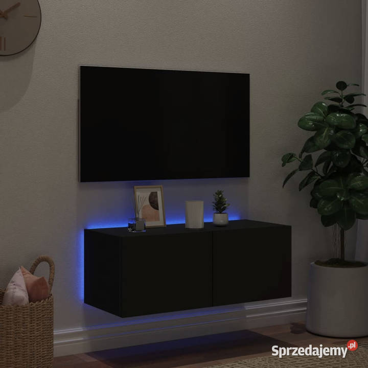Ścienna szafka TV z LED czarna 80x35x31 WM837283