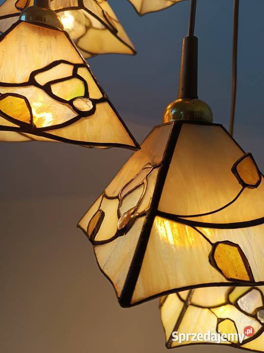 Witrażowa lampa kaskadowa Honsel lata 70 Zielona Góra