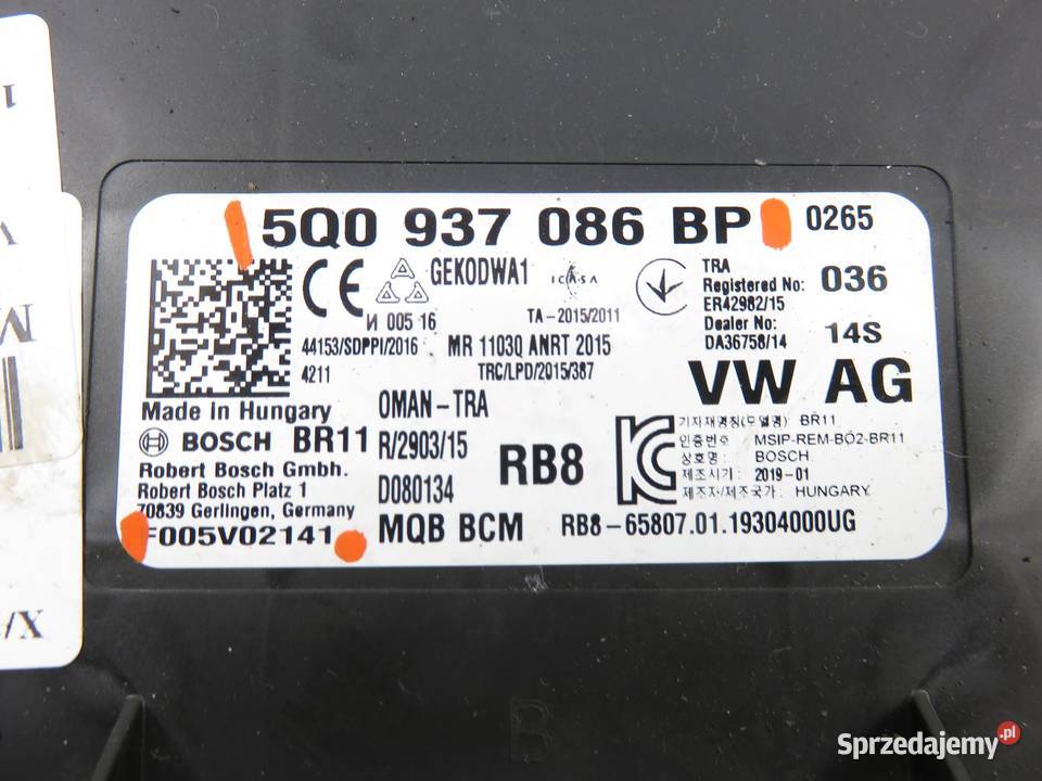 MODUŁ BCM VW GOLF VII 5Q0937086BP F005V02141 osobowe Skrzynki bezpieczników