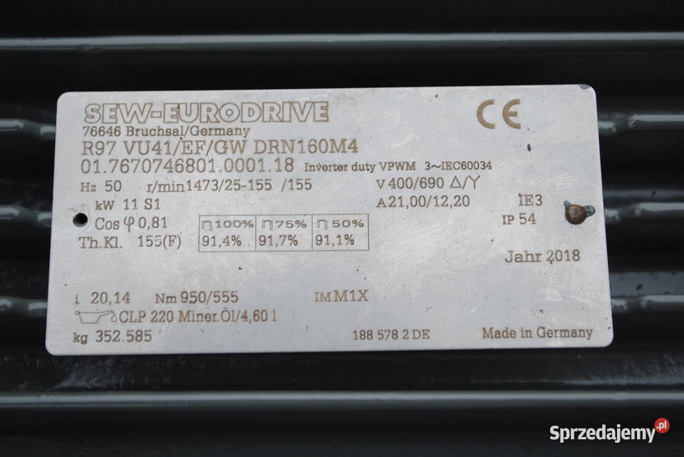 Motoreduktor 11kw z regulacją 25155obrmin firmy