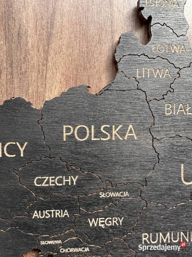 Czarna nowa drewniana mapa świata 150x90 Lublin sprzedam