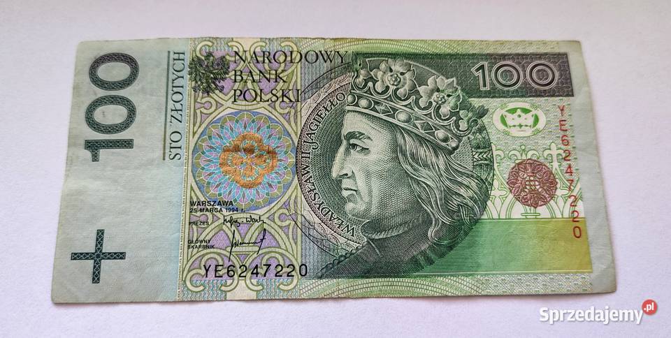 Banknot 100 1994 seria YE Zastępcza seria 10 Pruszków sprzedam