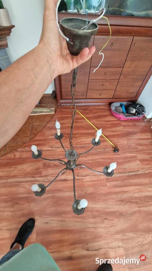 Żyrandol mosiężny przedwojenny sześcioramienny Lampy wiszące lubuskie Gorzów Wielkopolski