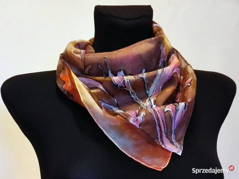 Apaszka jedwabna ręcznie malowana ptKwiat malwy Katowice sprzedam