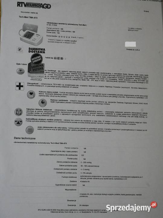 Ciśnieniomierz medyczny TECHMED TMA870 Rumia