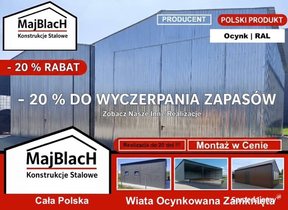 A08Garaż Blaszany Ocynkowany Wiata Hala Magazyn