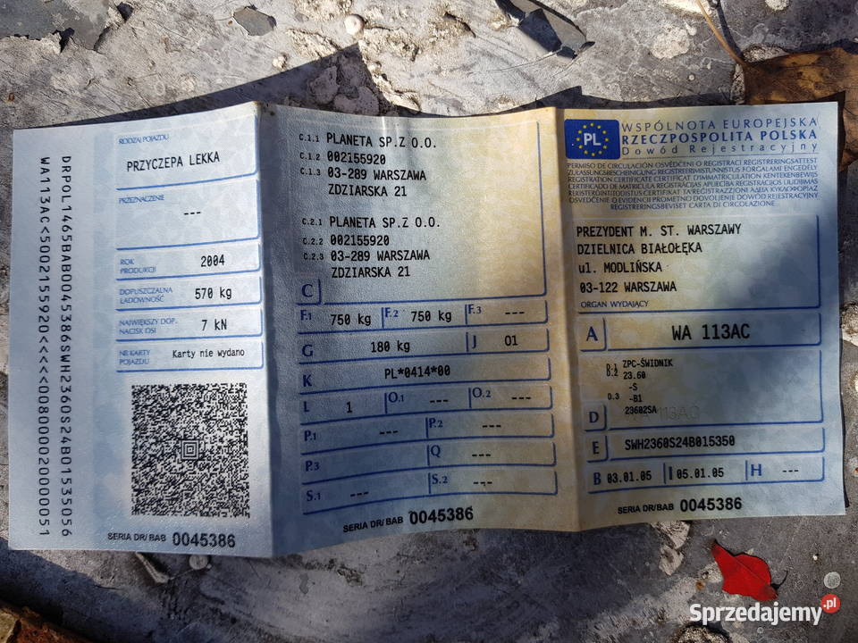 Syndyk sprzeda PRZYCZEPKA LEKKA ŚWIDNIK WA 113AC mazowieckie sprzedam
