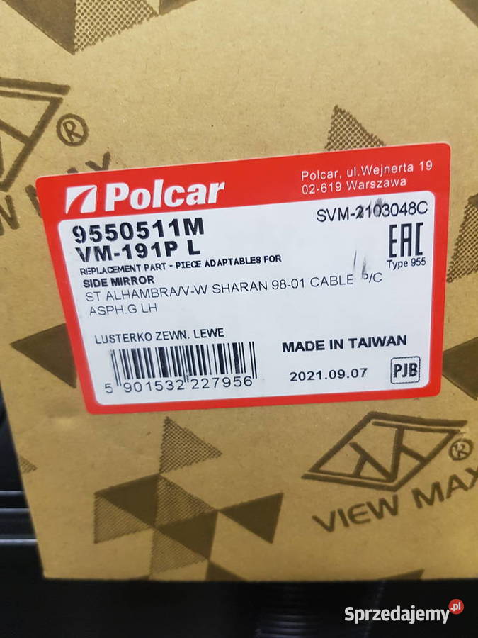 vw sharan 9801 lusterko manualne lewe Lusterka zewnętrzne Części samochodowe Kończyce Małe