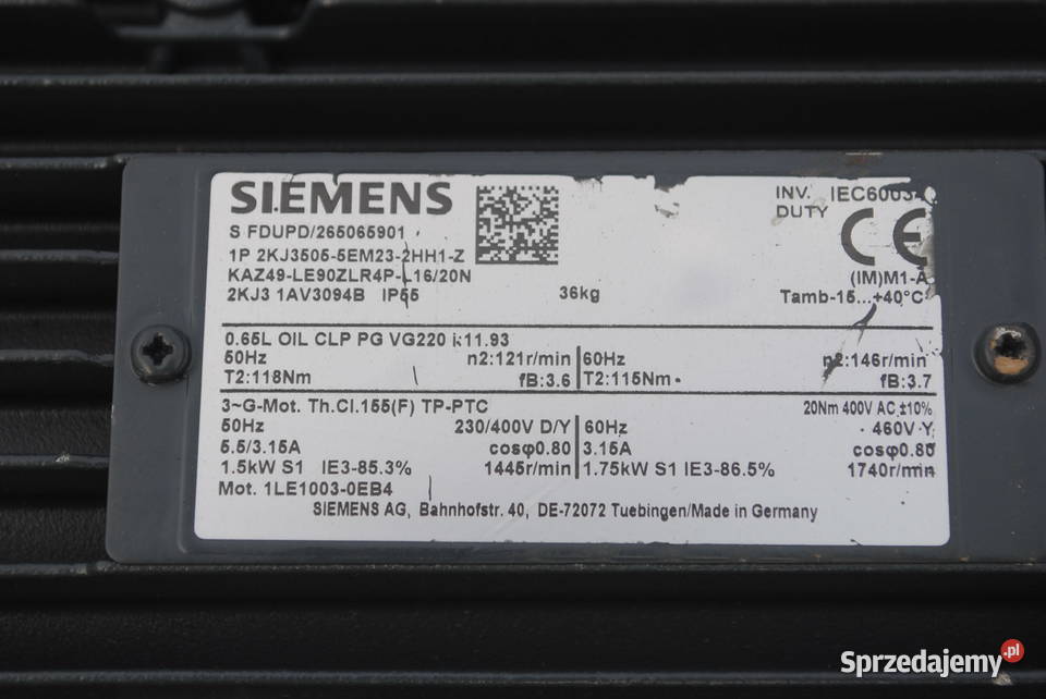 Motoreduktor kątowy 15kw 121obrmin z hamulcem Kargowa