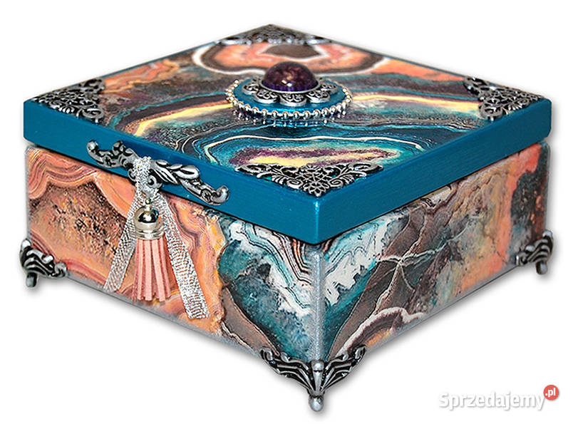 zdobiona SZKATUŁKA drewniana AGAT SILVER Bydgoszcz