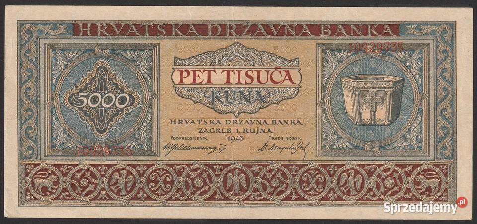 Chorwacja 5000 kuna kun 1943 stan 2 Łódź