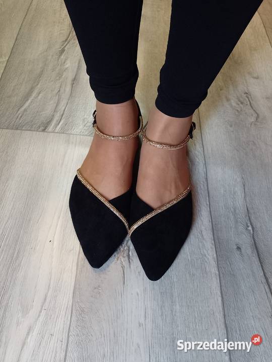 42 Czarno złote bogato zdobione baleriny Balerinki