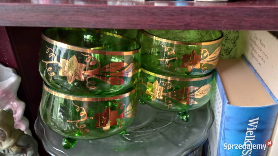 Miseczki z lat 70 zieleń i złoto Porcelana i szkło Warszawa
