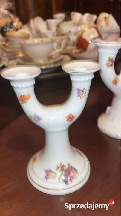 Świecznik Dresden Biała porcelana bukiecikami Gdańsk