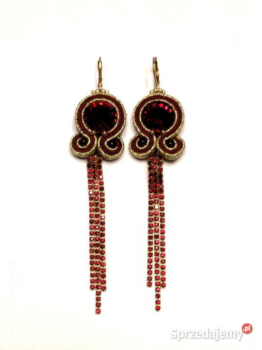 KOLCZYKI WIŚNIOWOZŁOTE Z TAŚMĄ CYRKONIOWĄ SUTASZ