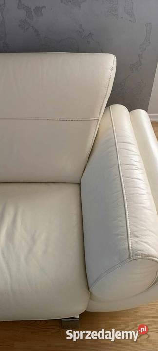 Skórzna kanapa i fotel w kolorze kremowym 90cm mazowieckie Wolanów