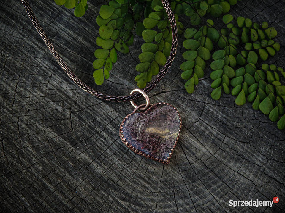 Miedziany wisiorek z agatem indonezyjskim serce Wieliczka