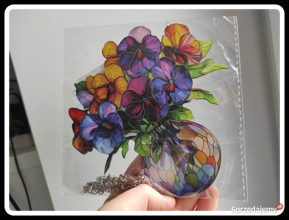 Witraż wiosenna dekoracja okienna bratki kwiatki Witraże Płock