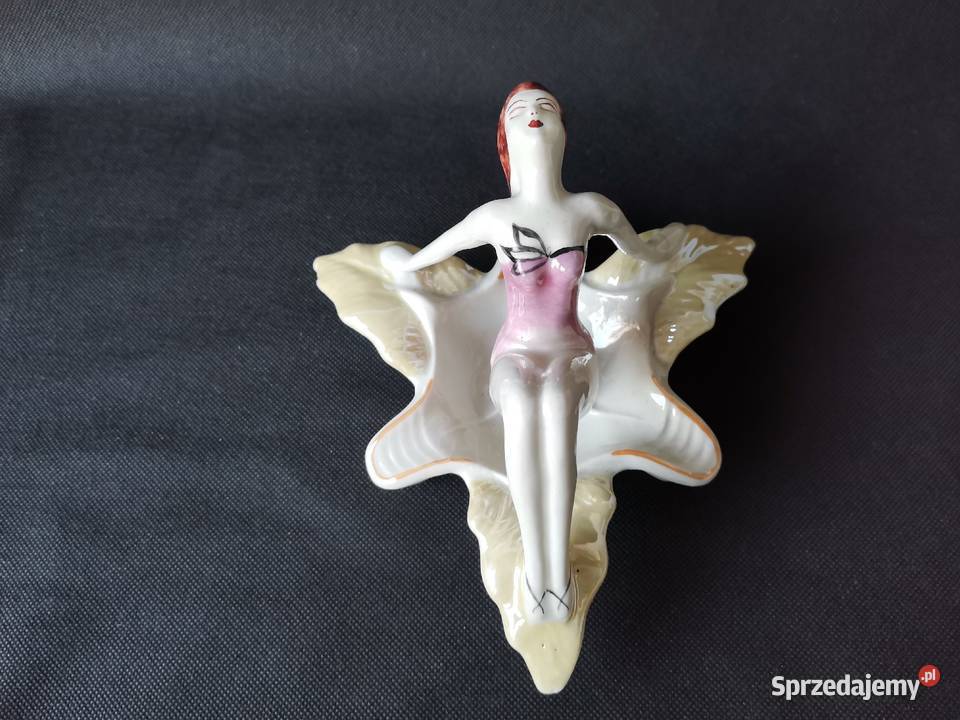 Stara popielniczka Kobieta na Liściu porcelana Katowice