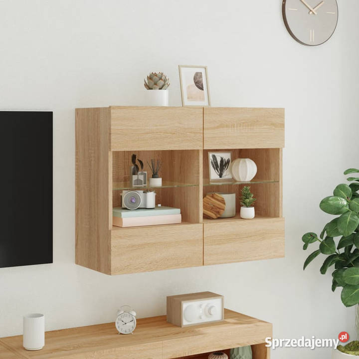 Ścienna szafka TV z LED dąb sonoma 785x30x605 Warszawa