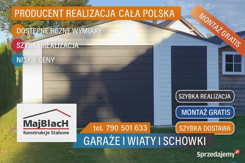 Biały GRAFIT Garaż Blaszany Dwuspadowy z blacha Kluczbork