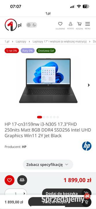 Laptop HP 17 INTEL N5030 8GB SSD 256GB FULL HD Starogard Gdański