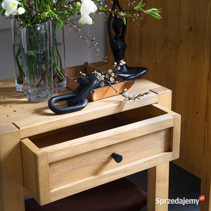 Drewniana szafka nocna z półką ze skóry 43cm Maków Podhalański