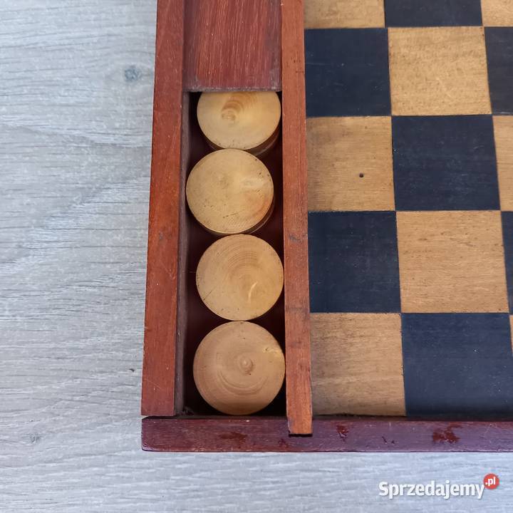 Stare drewniane warcaby z lat 50tych dwustronna Warszawa