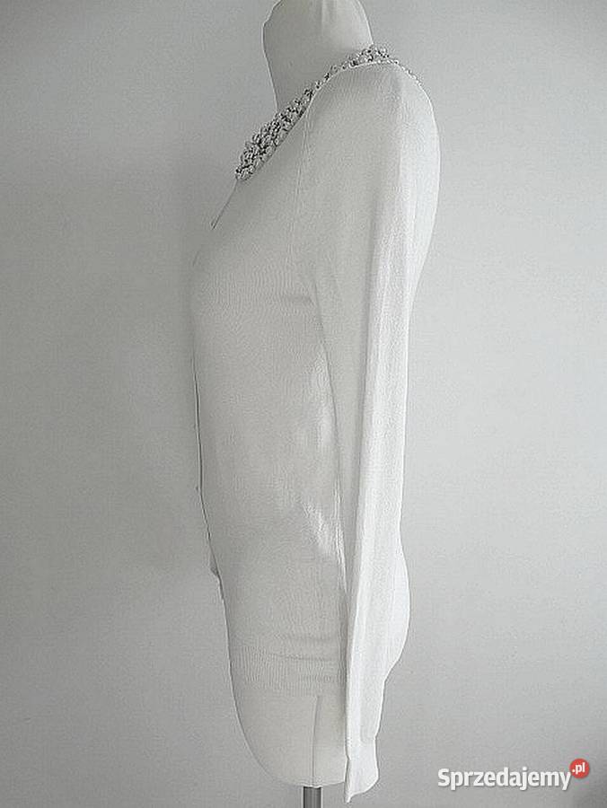 Sweter Kardigan Kremowy Rozpinany Zdobiony Swetry i golfy
