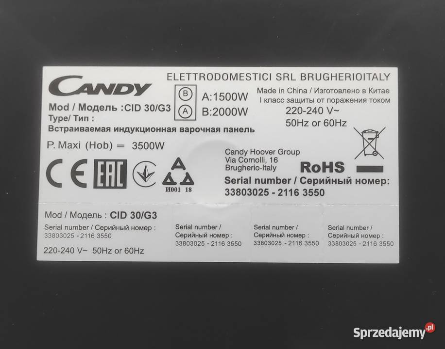 Płyta indukcyjna Candy CID 30G3 Kuchenki i piekarniki Rudziniec