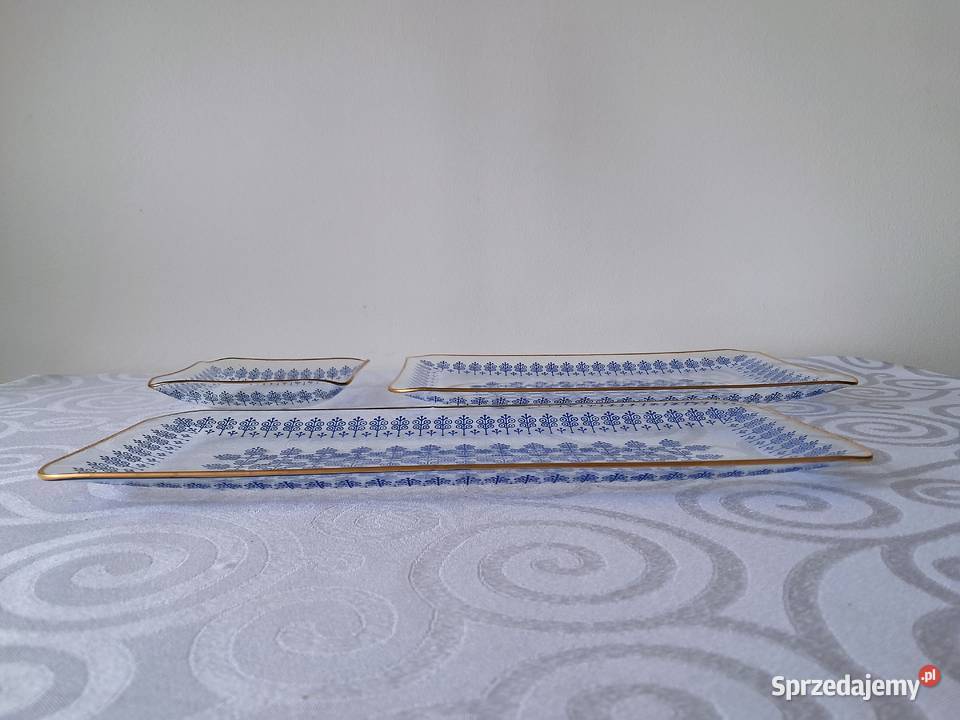 Komplet 3 szklanych pater vintage lata 70 PRL Strzelce Krajeńskie