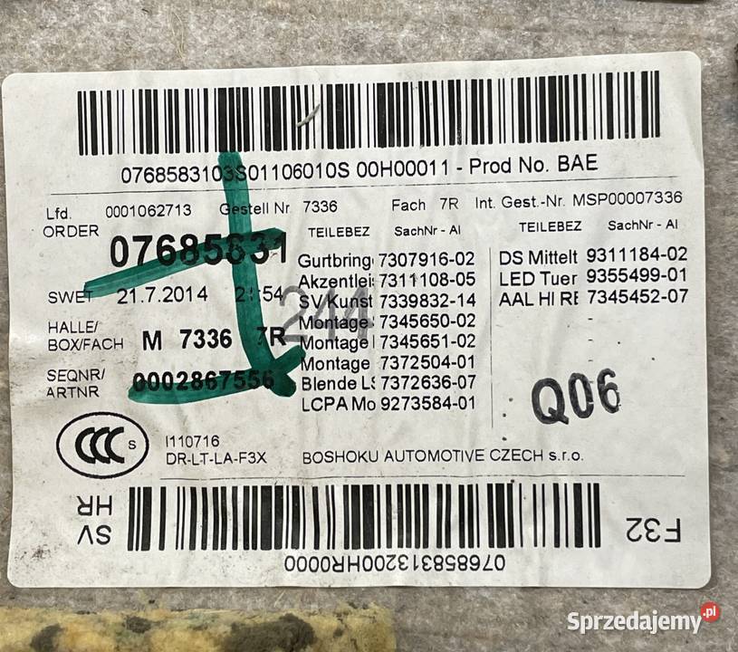 BMW F32 F33 boczek drzwi prawy tył czarna skóra Kraków