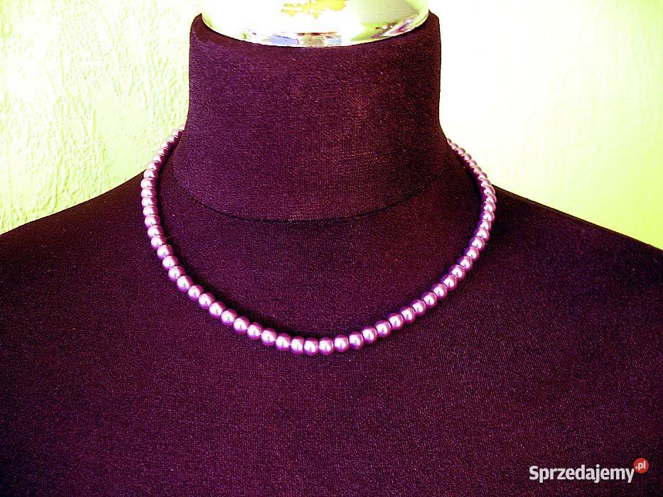 Perły krótki naszyjnik z liliowych pereł długość Dla kobiet Siedlce
