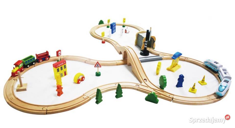 Drewniana kolejka tory pociąg na baterie 69 Bielsk Podlaski