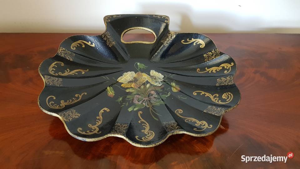 Patera malowana olej papier mache kwiaty ok oło Orneta