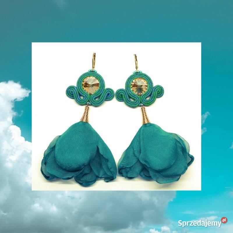 KOLCZYKI MORSKIE Z SZYFONOWYM KWIATEM SUTASZ Kolczyki Warszawa