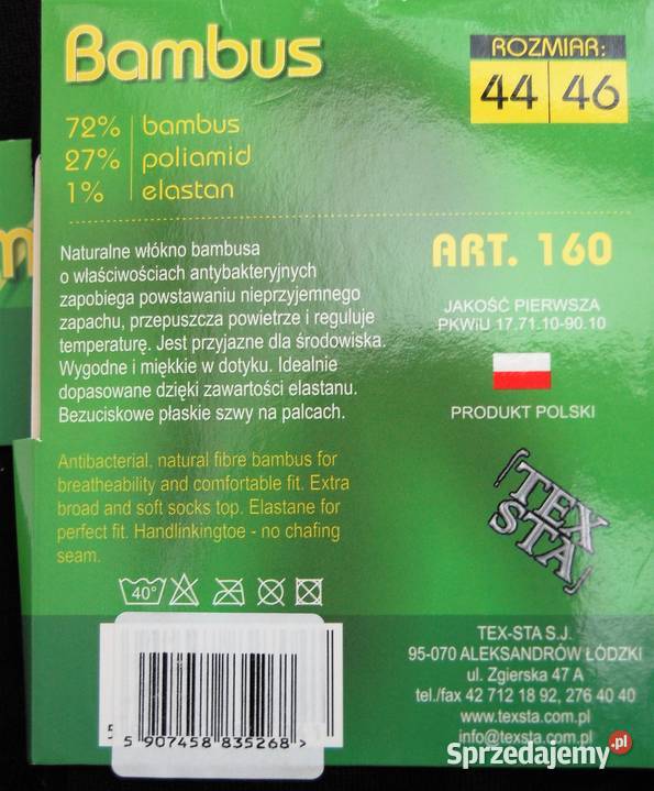 Skarpety męskie bambusowe czarne TexSta 4446 3 Rozmiar L Pozostałe sprzedam
