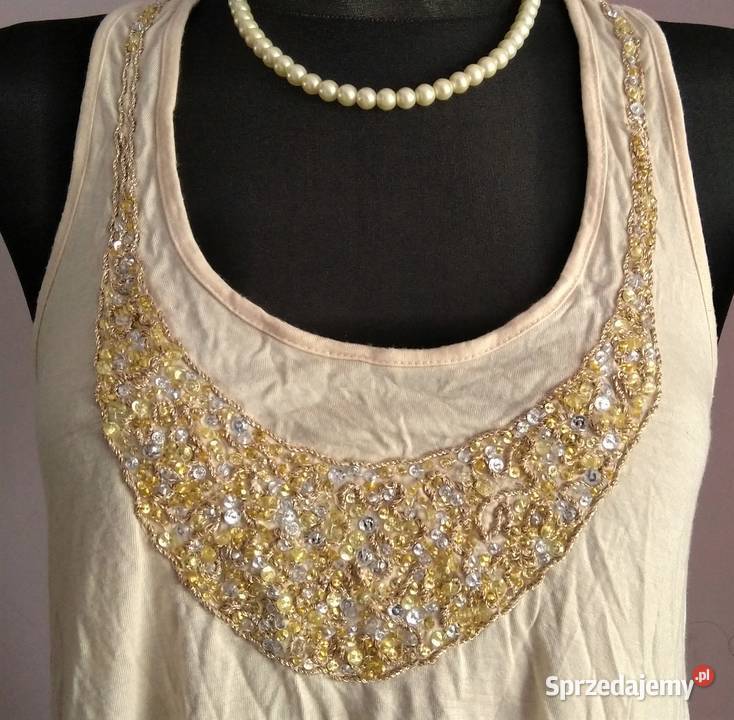 Letnia beżowa kremowa bluzka tunika asymetryczna