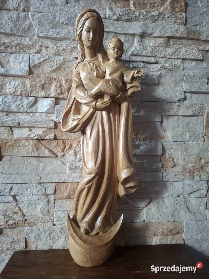 Rzeźba z drewna Matka Boża z Dzieciątkiem Rękodzieło małopolskie Lubień sprzedam
