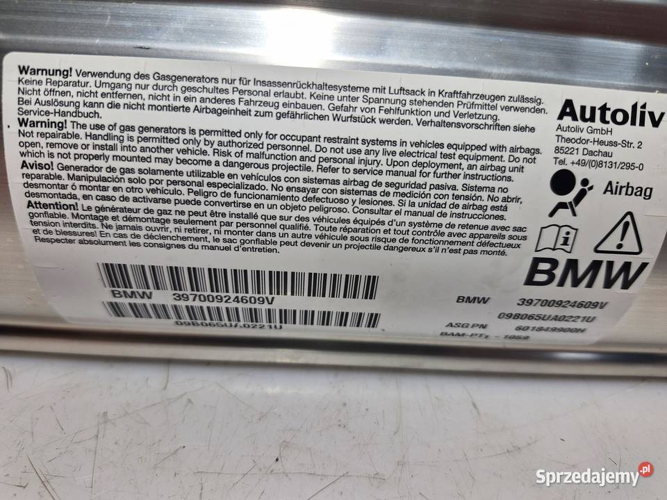 7009246 BMW E63 E64 PODUSZKA POWIETRZNA PASAŻERA