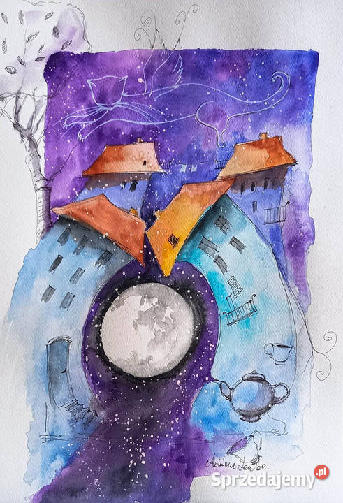 Śpiące kamieniczki akwarela artystki Adriany Katowice