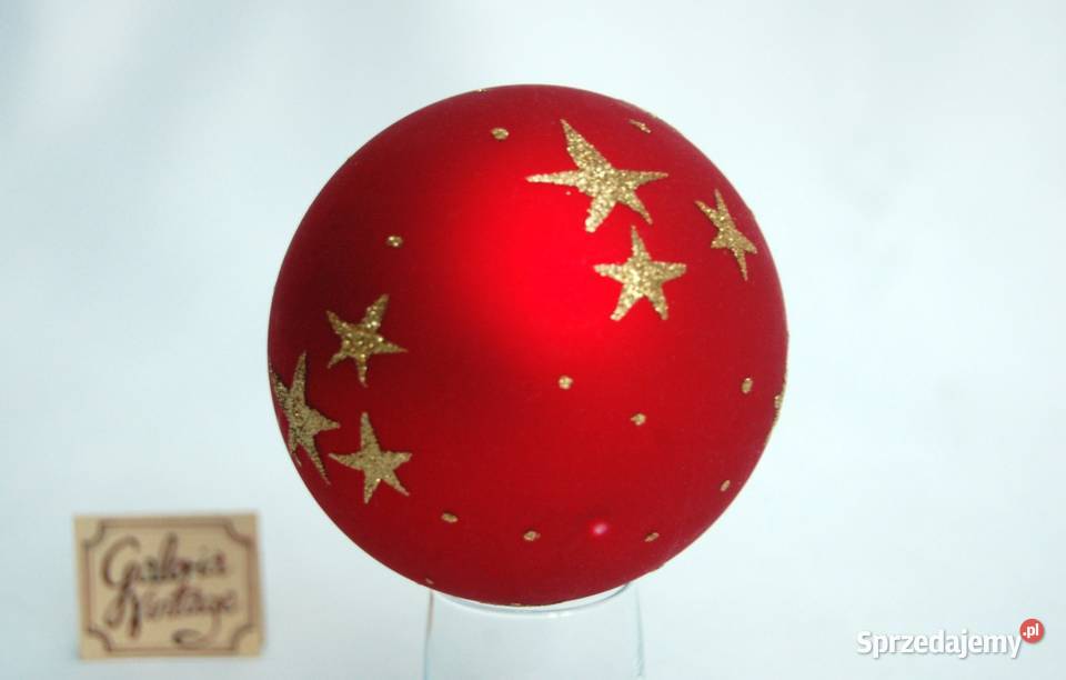 Bombka szklana czerwona satynowa matowa złote Lublin