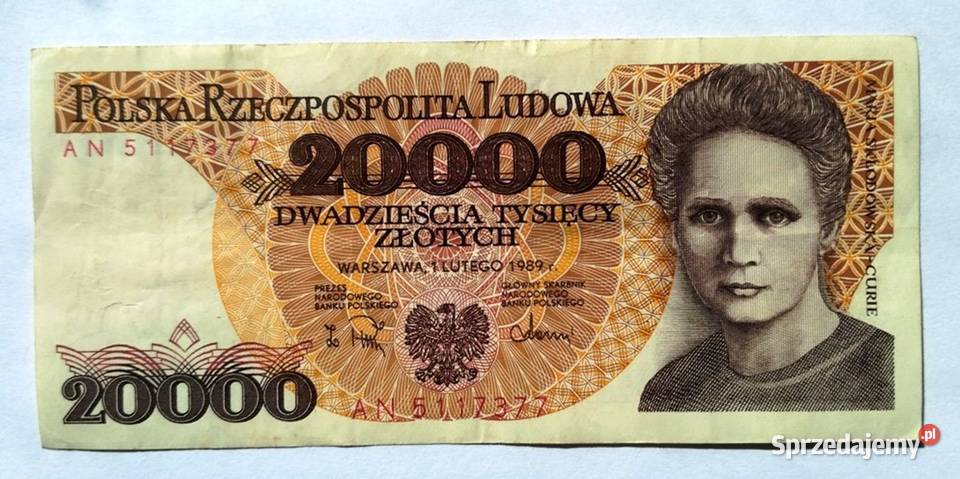 Banknot 20 000 z 1989 seria AN Stan Rzeszów