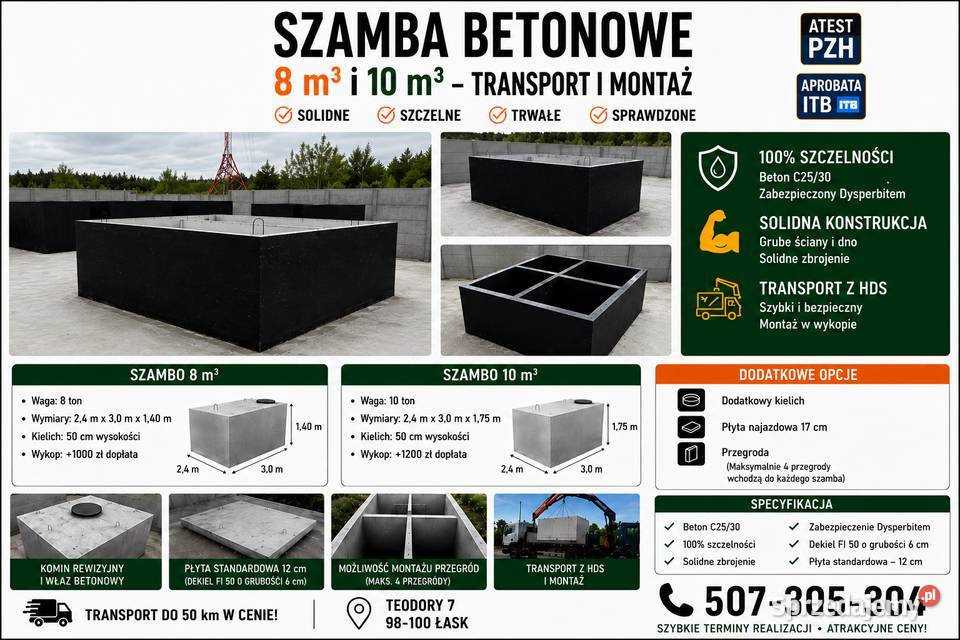 Szambo betonowe 8m3 i 10m3